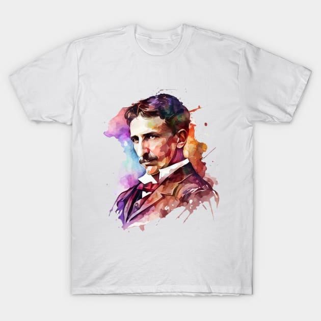 NIKOLA TESLA WATER COLOR PORTRAIT T-Shirt by aiartify